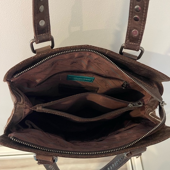 Montana West Dark Brown Leather Studded Tote - Picture 2 of 6